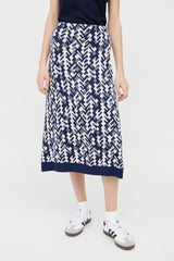 Prada Navy & White Wool Blend Skirt