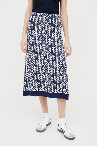 Prada Navy & White Wool Blend Skirt
