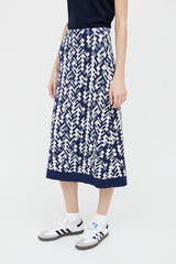 Prada Navy & White Wool Blend Skirt