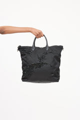 Prada Nylon Ricamo Floral Beaded Tote