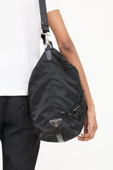 Prada Nylon Ricamo Floral Beaded Tote