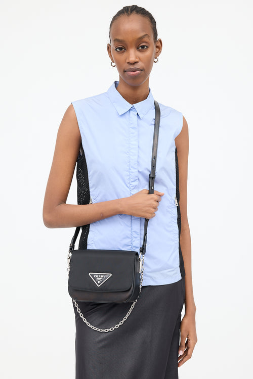 Prada Nylon & Leather Identity Logo Plaque Bag