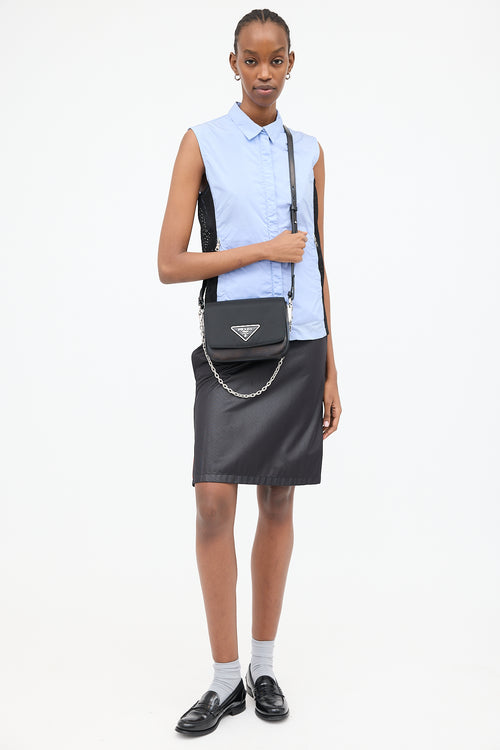 Prada Nylon & Leather Identity Logo Plaque Bag