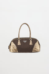 Prada Nylon & Embossed Leather Bowler Bag