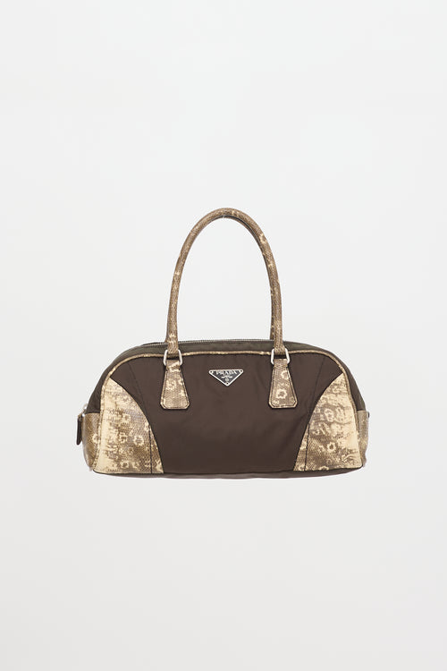 Prada Nylon & Embossed Leather Bowler Bag