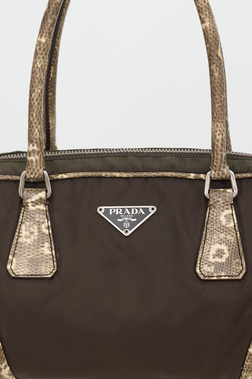 Prada Nylon & Embossed Leather Bowler Bag