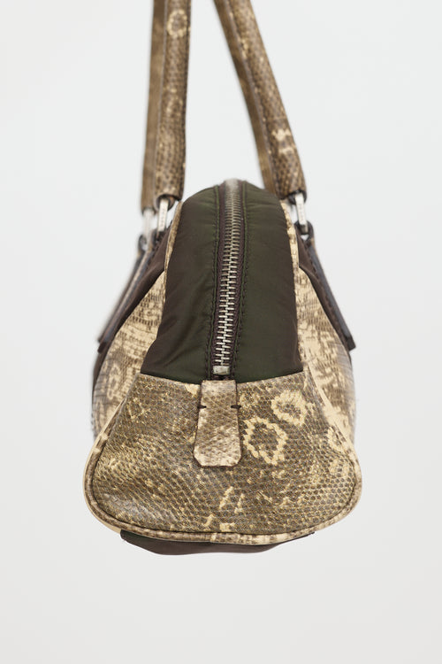 Prada Nylon & Embossed Leather Bowler Bag