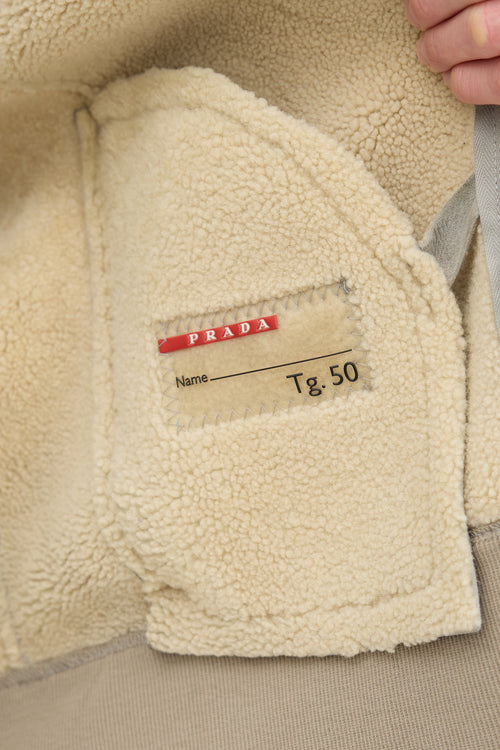 Prada Nylon & Shearling Lined Bomber Jacket