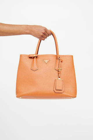 Prada Orange Saffiano Cuir Double Bag