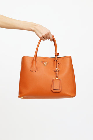Prada Orange Saffiano Small Double Bag