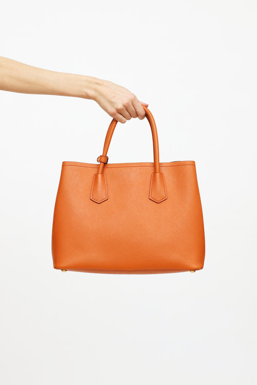 Prada Orange Saffiano Small Double Bag