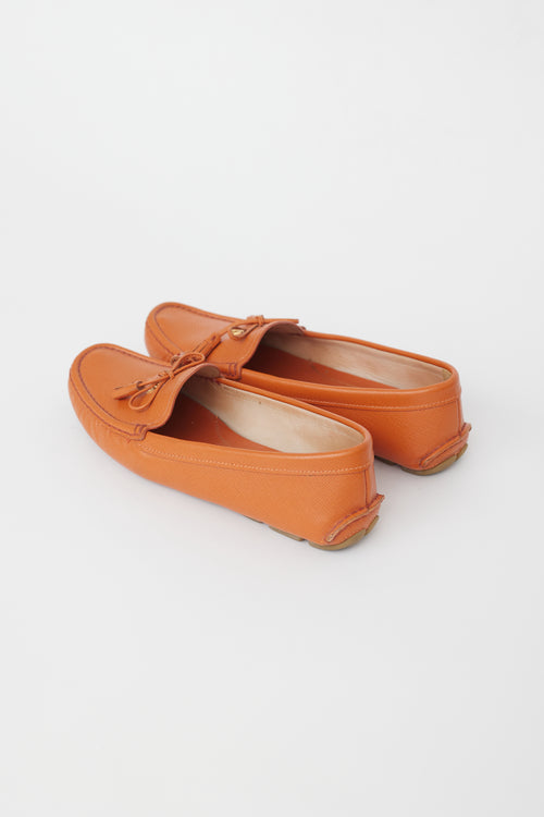 Prada Orange Vernice Leather Driving Loafer