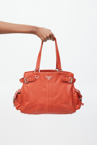 Prada Red & Silver Vitello Daino Life Bag