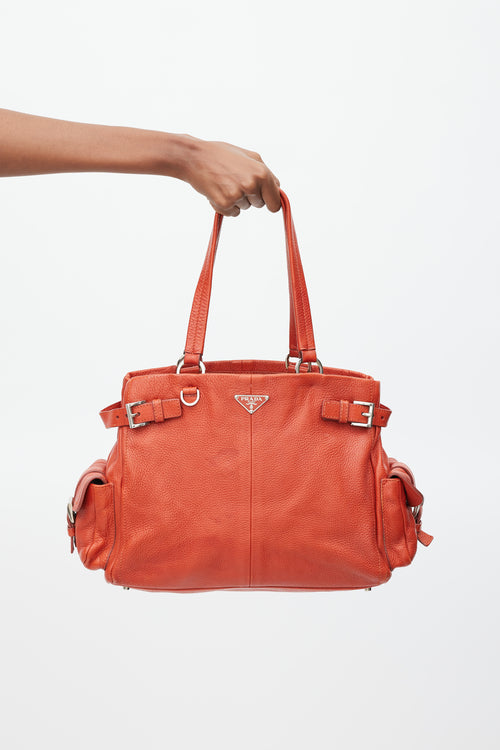 Prada Red & Silver Vitello Daino Life Bag