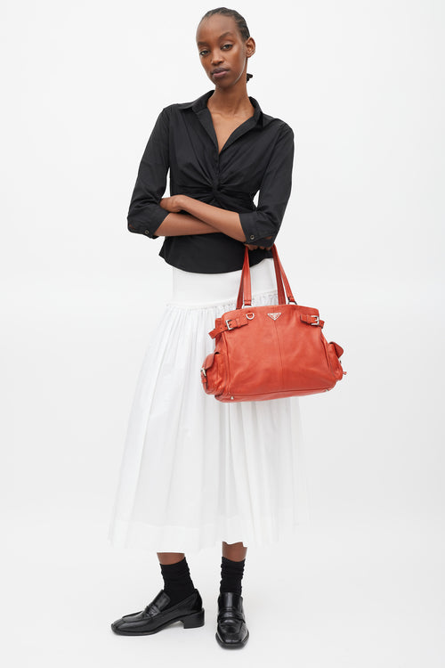 Prada Red & Silver Vitello Daino Life Bag