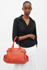 Prada Red & Silver Vitello Daino Life Bag