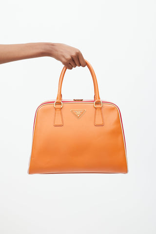 Prada Orange & Red Saffiano Vernice Pyramid Frame Bag