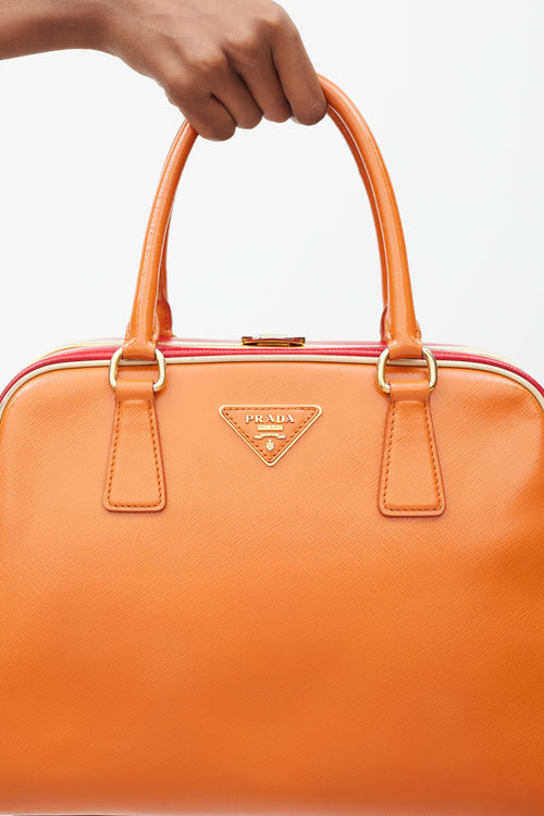 Prada Orange & Red Saffiano Vernice Pyramid Frame Bag