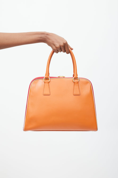 Prada Orange & Red Saffiano Vernice Pyramid Frame Bag