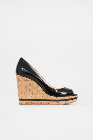 Prada Patent & Cork Wedge Sandal