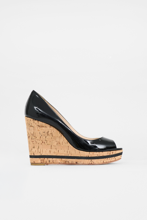 Prada Patent & Cork Wedge Sandal