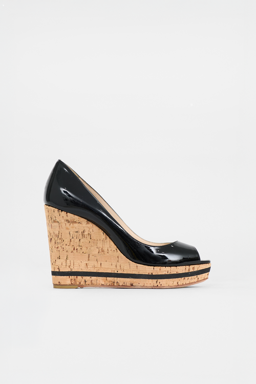 Prada Patent & Cork Wedge Sandal