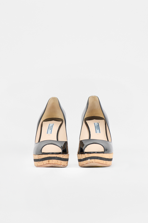 Prada Patent & Cork Wedge Sandal