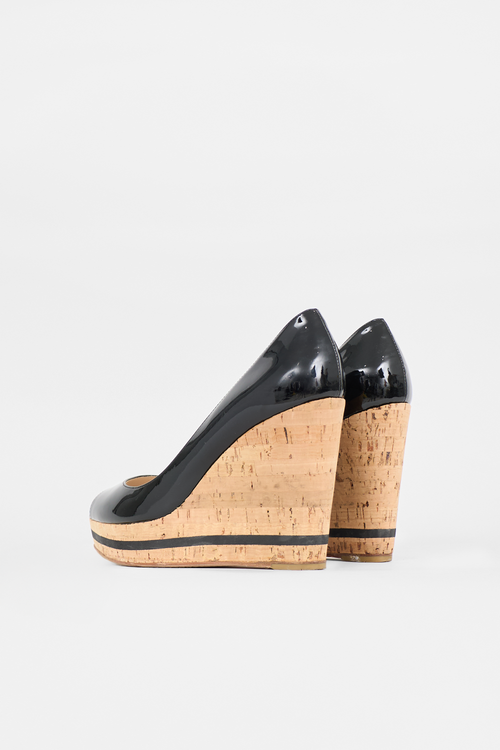 Prada Patent & Cork Wedge Sandal