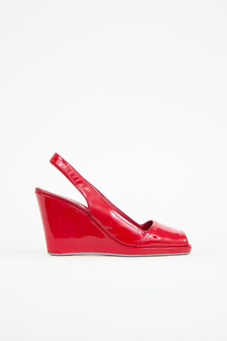 Prada Patent Peep Toe Wedge