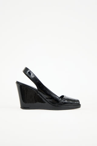 Prada Patent Peep Toe Wedge