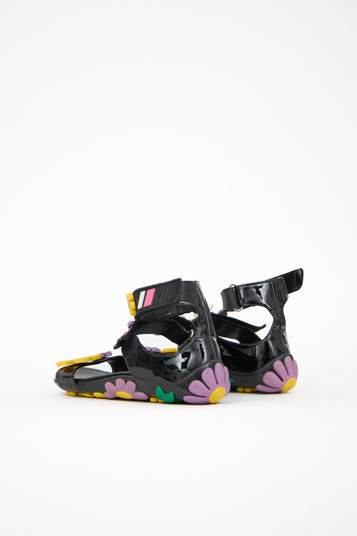 Prada Patent & Rubber Flower Sandal