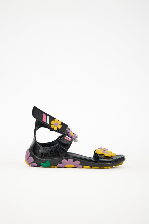 Prada Patent & Rubber Flower Sandal