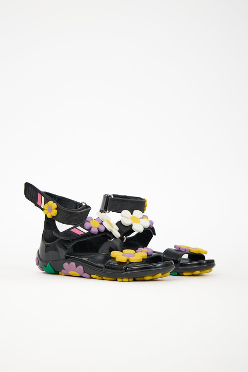 Prada Patent & Rubber Flower Sandal