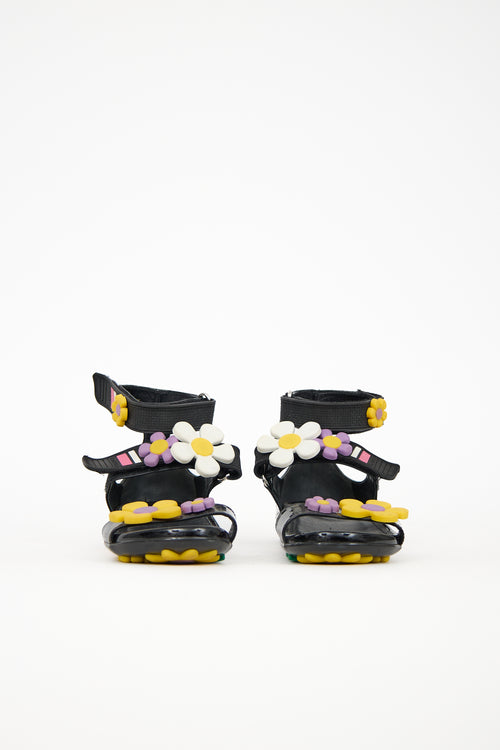 Prada Patent & Rubber Flower Sandal