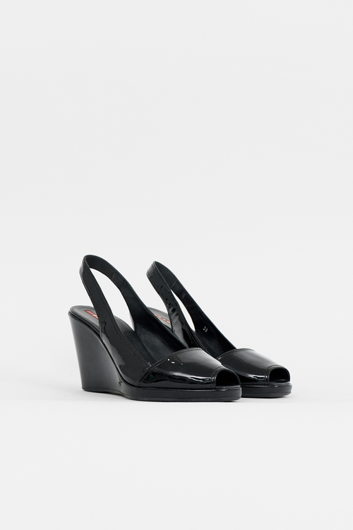 Prada Patent Slingback Wedge Sandal