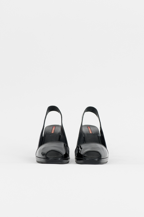 Prada Patent Slingback Wedge Sandal