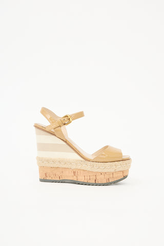 Prada Patent Stripe Wedge Sandal