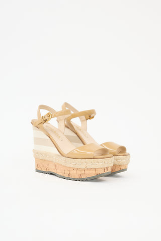 Prada Patent Stripe Wedge Sandal