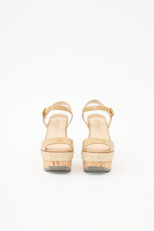 Prada Patent Stripe Wedge Sandal