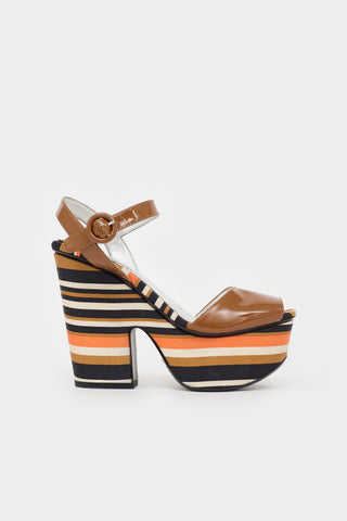 Prada Patent & Satin Striped Sandal