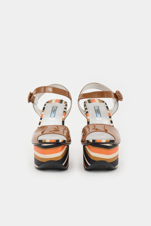 Prada Patent & Satin Striped Sandal