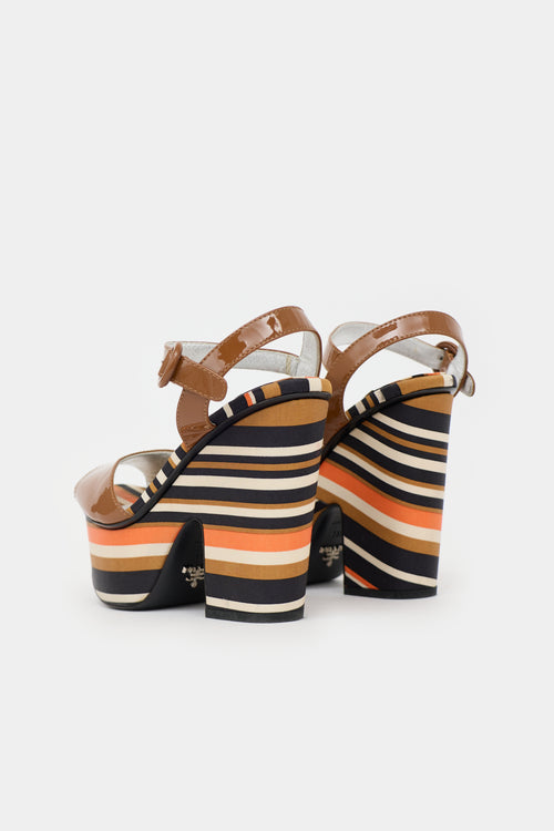 Prada Patent & Satin Striped Sandal