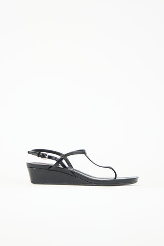 Prada Patent T-Strap Wedge Sandal