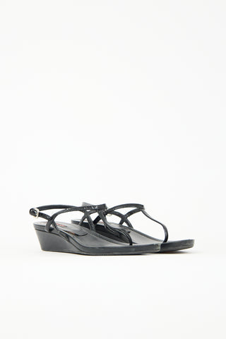 Prada Patent T-Strap Wedge Sandal