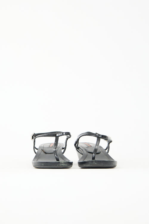 Prada Patent T-Strap Wedge Sandal