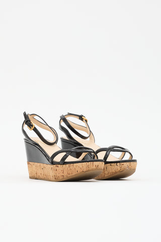 Prada Patent & Cork Wedge Sandal