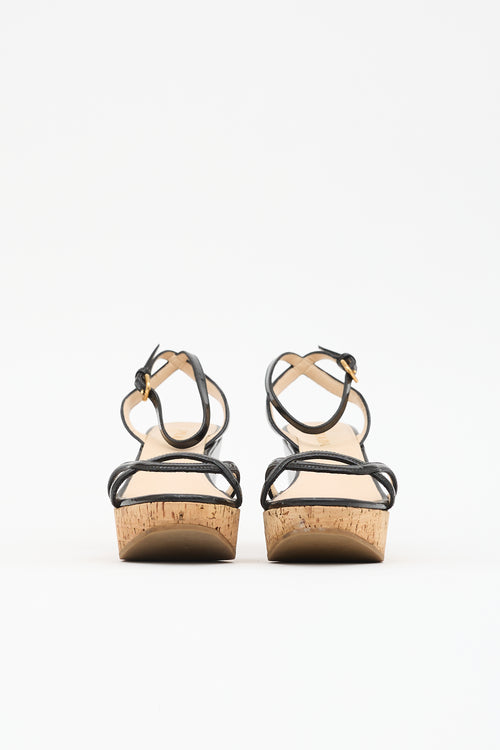 Prada Patent & Cork Wedge Sandal