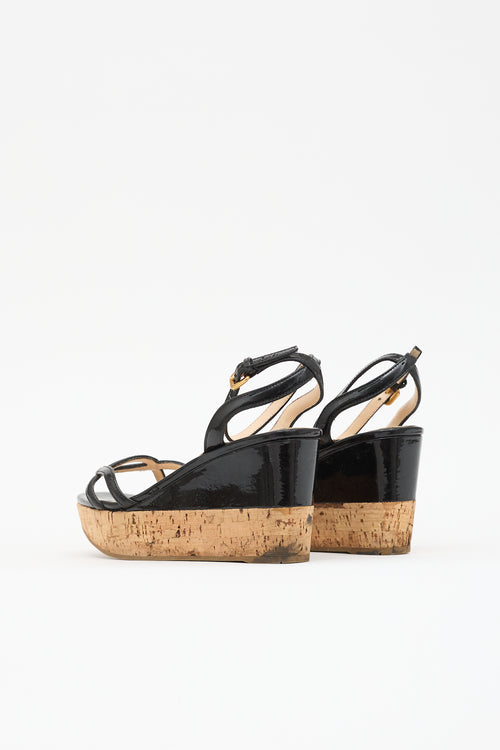 Prada Patent & Cork Wedge Sandal