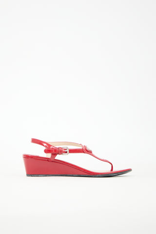 Prada Patent Logo Wedge Sandal