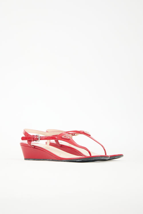 Prada Patent Logo Wedge Sandal